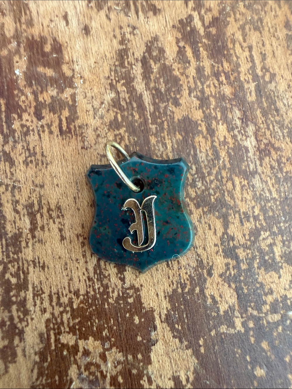 Monogram 14K ‘J' Bloodstone Shield Pendant Charm